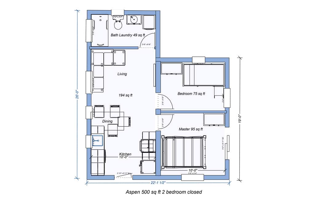 The Caledonia 500 SQFT Tiny Home Floor Plan